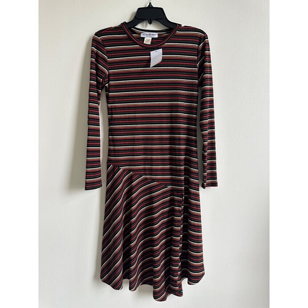 COTTON EMPORIUM long sleeve striped dress olive size M